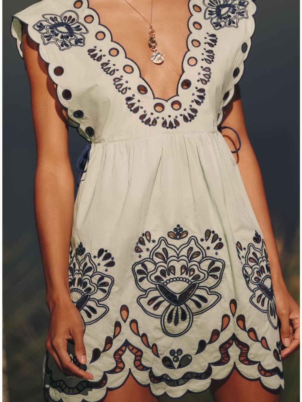 New FARM Rio Tropigreen Cotton Eyelet Mini Dress